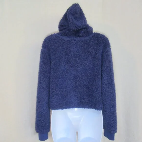 Cotton On Plush Sherpa Cropped Half-Zip Hoodie | Size Medium - Picture 3 of 10